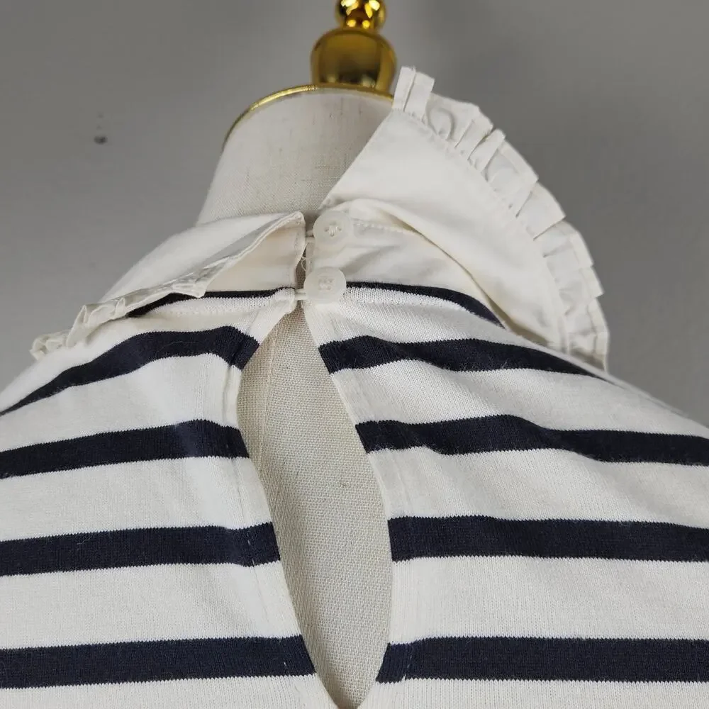 Kate Spade New York Poplin Collar Striped Tee Dress French Cream XS Preppy